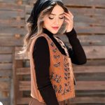 جلیقه قهوه ای برگ آبی